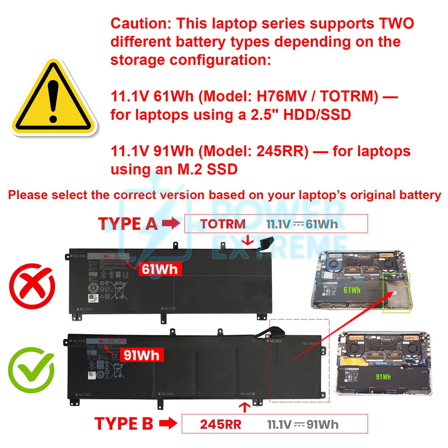 Replacement Laptop Battery for Dell Precision M3800 Mobile Workstation 91Wh 11.1V 7D1WJ Y758W 245RR