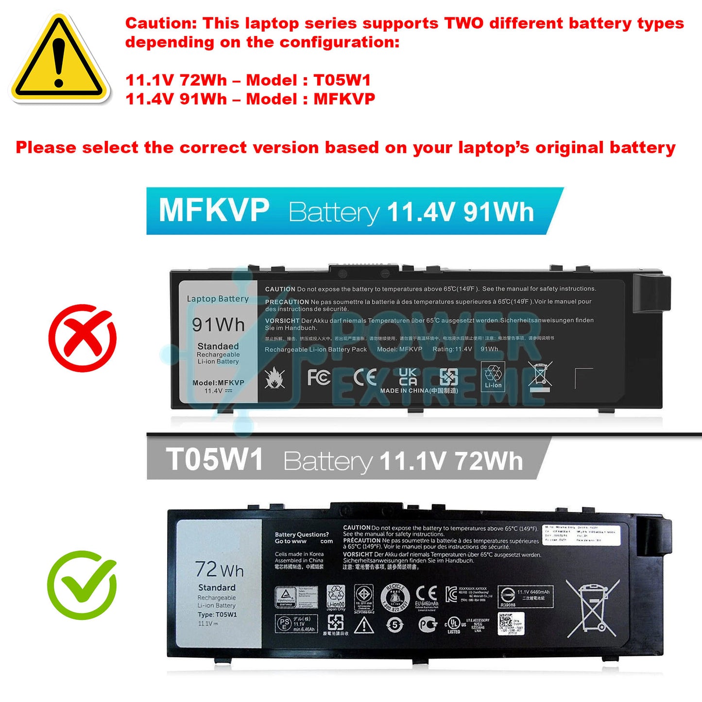 Replacement Laptop Battery for Dell Precision 17" 7710 72Wh 1V0PP 451-BBSB M28DH RDYCT T05W1