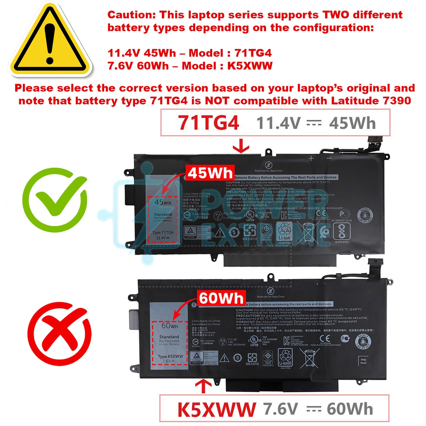 Replacement Laptop Battery for Dell Latitude 5289 7389 7390 2-IN-1 45Wh CFX97 X49C1 71TG4