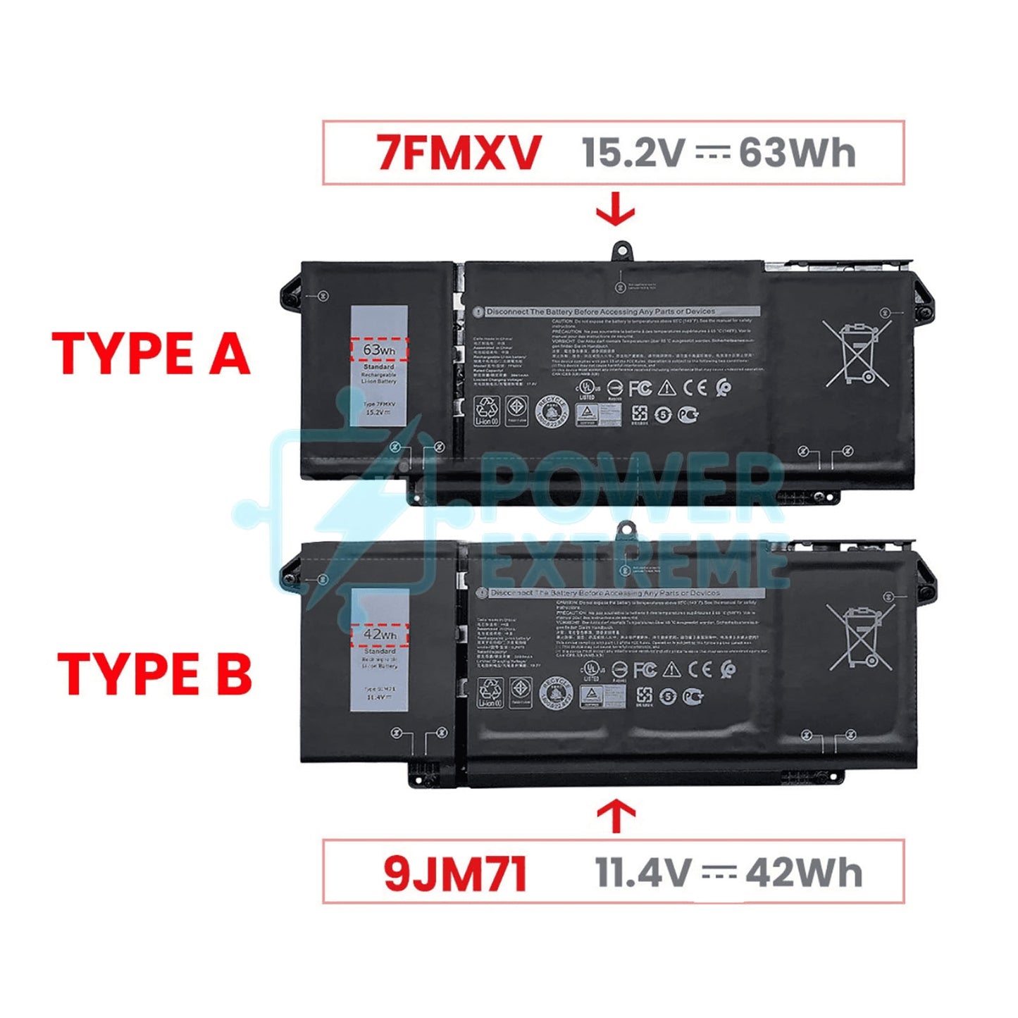Replacement Laptop Battery for Dell Latitude 14 7320 2-in-1 42Wh 0727CG CN-0HDGJ8 9JM71