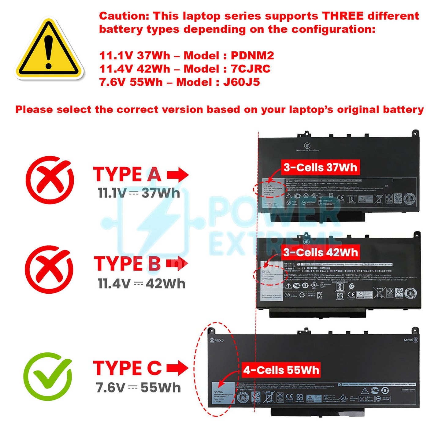 Replacement Laptop Battery for Dell LATITUDE E7270 E7470 55Wh 451-BBSY 451-BBUT WYWJ2 J60J5