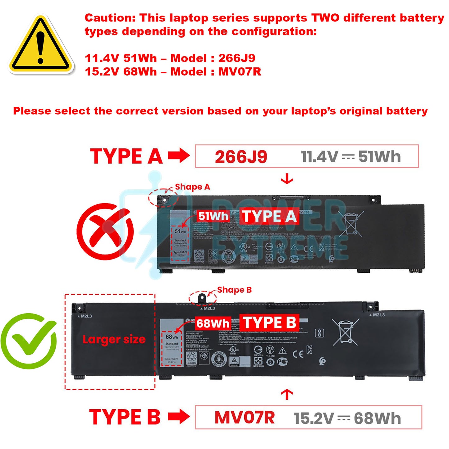 Replacement Laptop Battery for Dell G3 15 3500 3500-0849 3500-0931 68W 451-BCPY MV07R