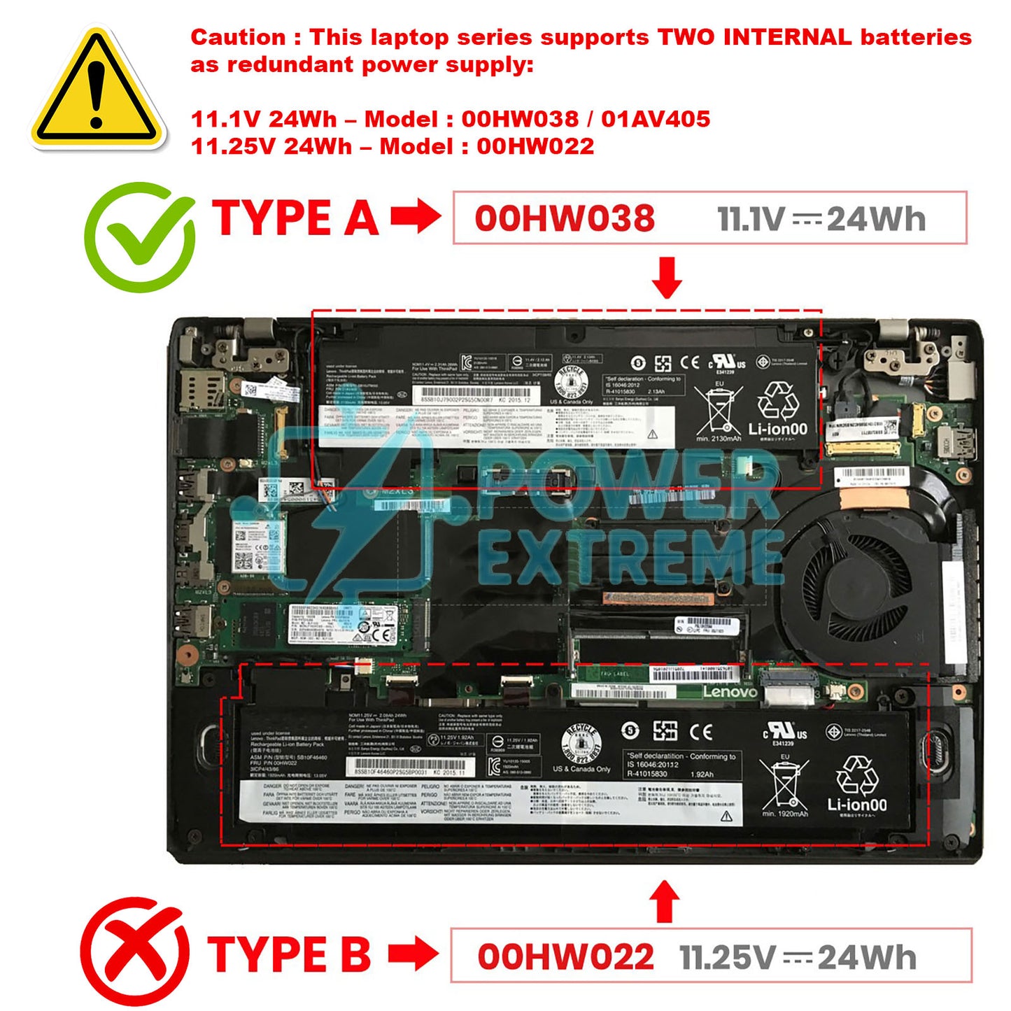 Replacement Laptop Battery for Lenovo Thinkpad T460s T470s 11.1V 00HW024 SB10F46463 01AV405