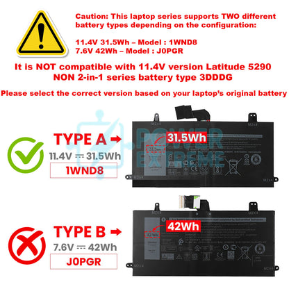 Replacement Laptop Battery for Dell Latitude 5285 5290 2-In-1 31.5Wh 451-BBZE X16TW 1WND8