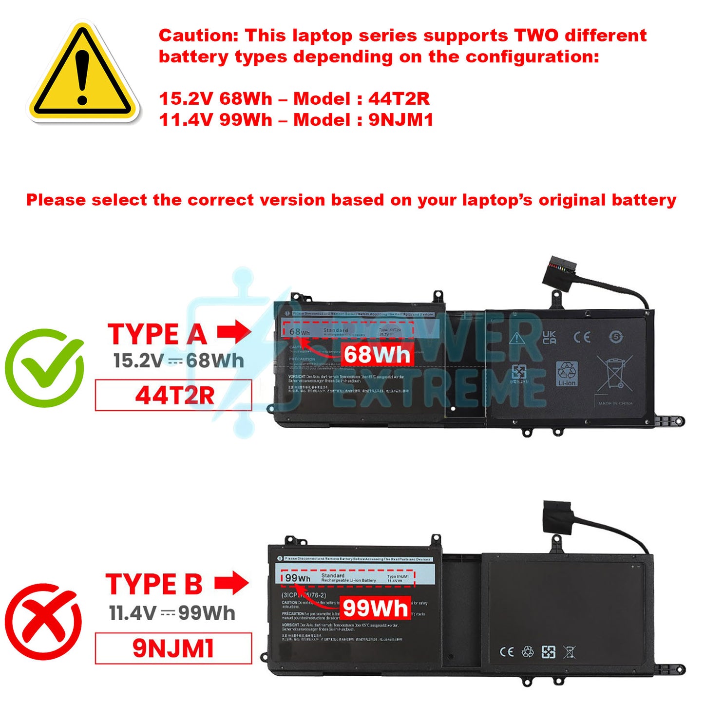 Replacement Laptop Battery for Alienware 17 R4 17 R5 68Wh 044T2R 0HF25D 546FF JPH6C 44T2R
