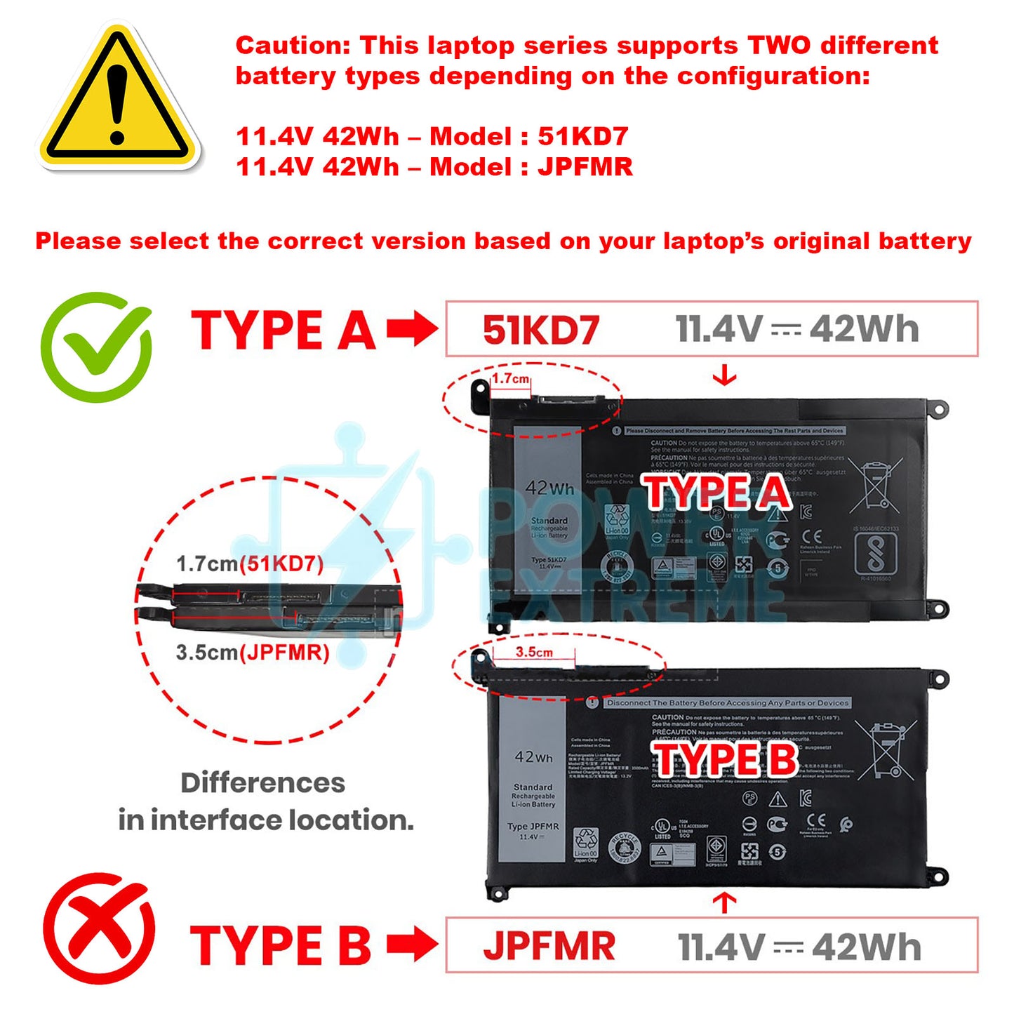 51KD7 Replacement Laptop Battery for Dell Chromebook 14 inch 3400 42Wh 051KD7 0Y07HK Y07HK