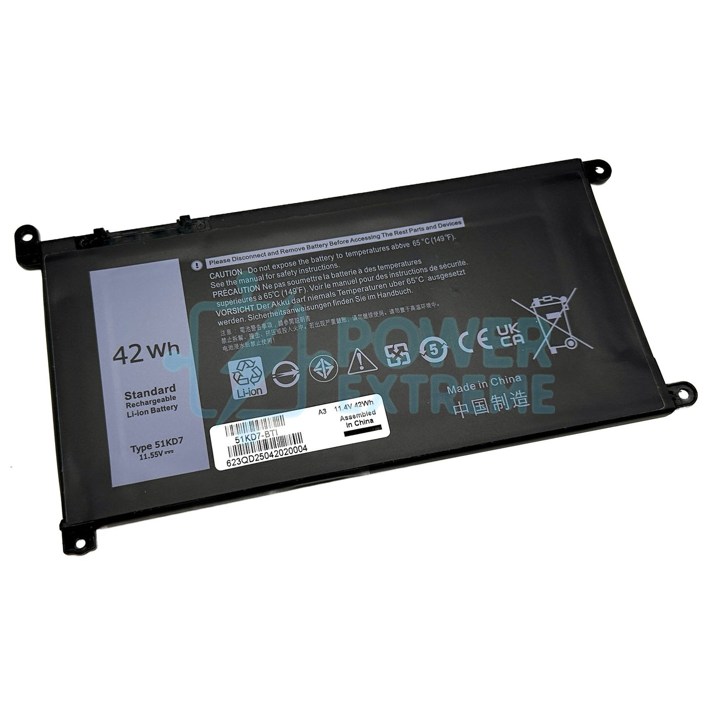 51KD7 Replacement Laptop Battery for Dell Chromebook 14 inch 3400 42Wh 051KD7 0Y07HK Y07HK