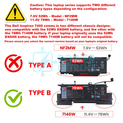 Replacement Laptop Battery for Dell Latitude 9410 2-in-1 78Wh 8RTVG C76H7 CN-02K0C5 7146W