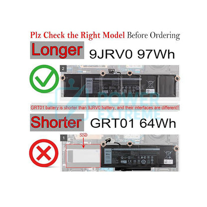 Replacement battery for Dell Alienware m17 R5 AMD 11.4V 97Wh 005RGW 00P3TJ 053XP7 9JRV0