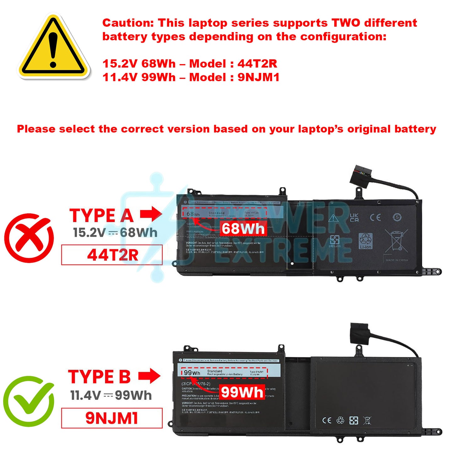 Replacement Laptop Battery for Alienware 15 R3 15 R4 99Wh 546FF 7FTT8 HF250 MG2YH 9NJM1