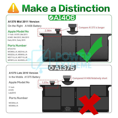 Laptop Battery for APPLE MACBOOK Air 11 2012-2015 A1370 A1406 A1465 A1495
