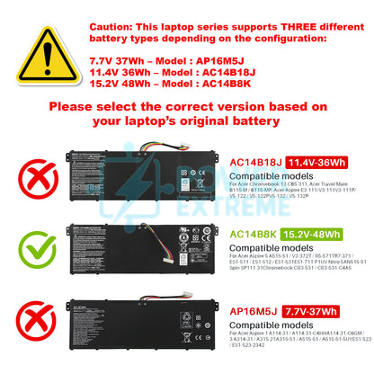 Replacement Laptop Battery for Acer SPIN 5 SWIFT 3 SF314 15.2V 4ICP5/57/80 AC14B18J AC14B7K