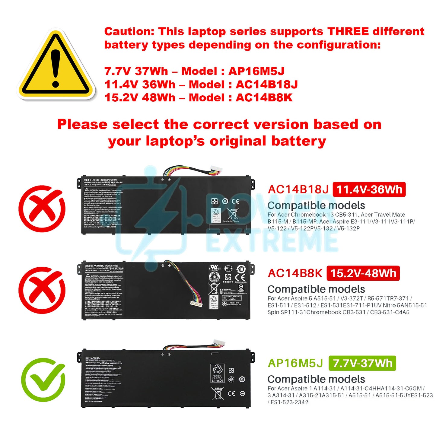 Replacement Laptop Battery for Acer ASPIRE A114-31 A315-21 A315-51 KT.00205.004 AP16M5J