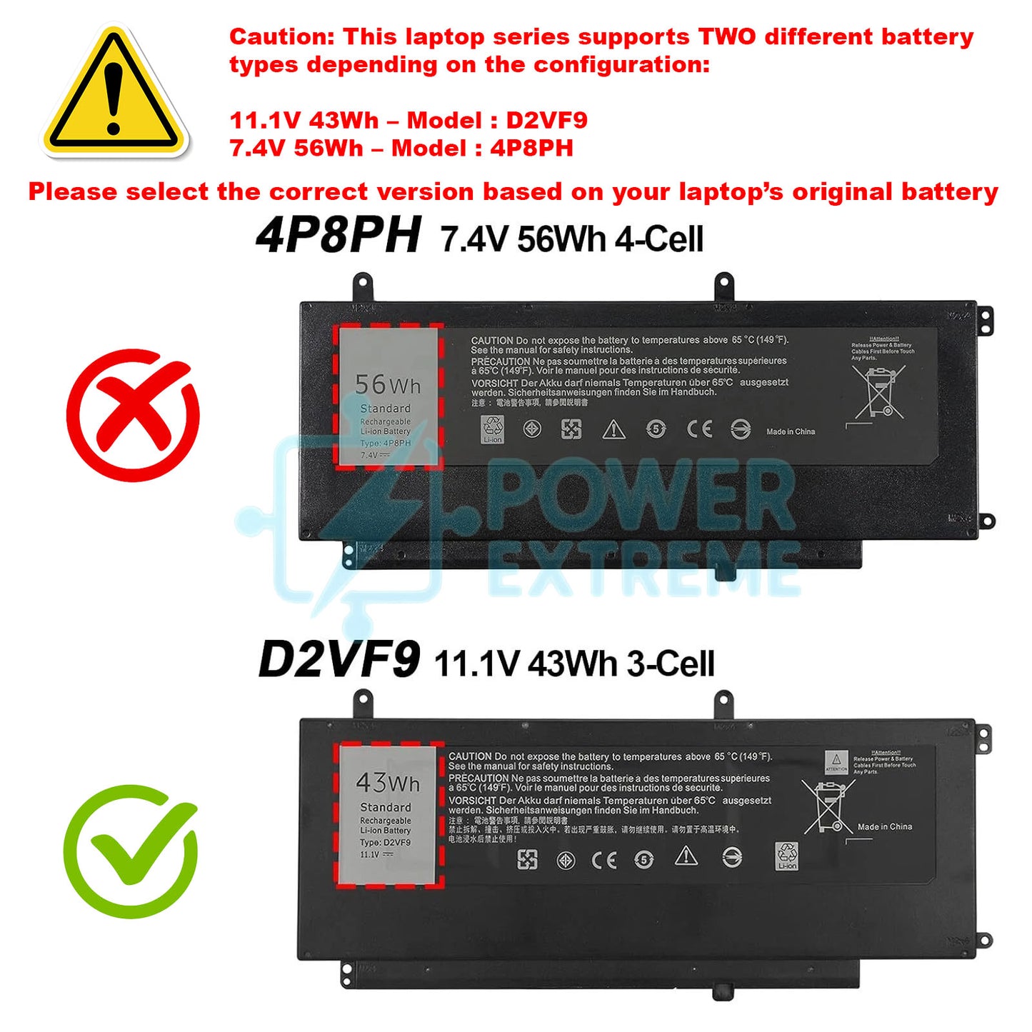 Replacement Laptop Battery for Dell Vostro 14 5459 451-BBUG 4P8PH 82JJN PXR51 YGR2V D2VF9