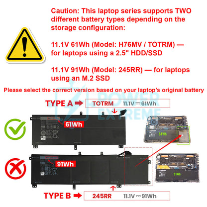 Replacement Laptop Battery for Dell XPS 15 9530 P31F001 61Wh T0TRM Y758W H76MV