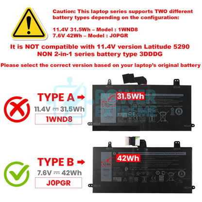 Replacement Laptop Battery for Dell Latitude 5290 2-In-1 T17G 42Wh 5F50G HXFHF CPL-FTH6F J0PGR