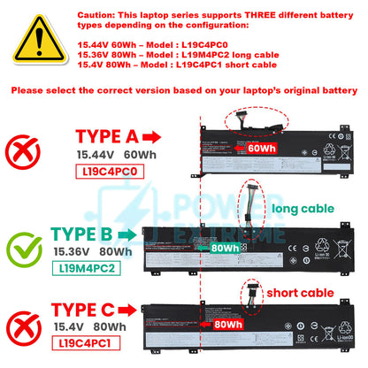 Replacement Laptop Battery for Lenovo Legion C7-15IMH05 80Wh L19C4PC2 5B10W86188 L19M4PC2
