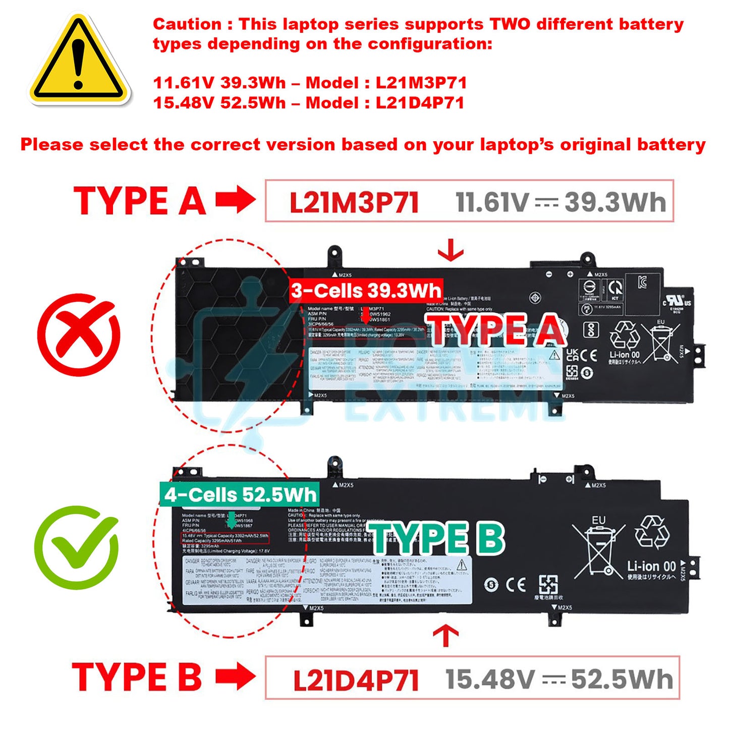 Replacement Laptop Battery for Lenovo ThinkPad T14 Gen3 21AH 4ICP6/66/56 5B10W51863 L21L4P71