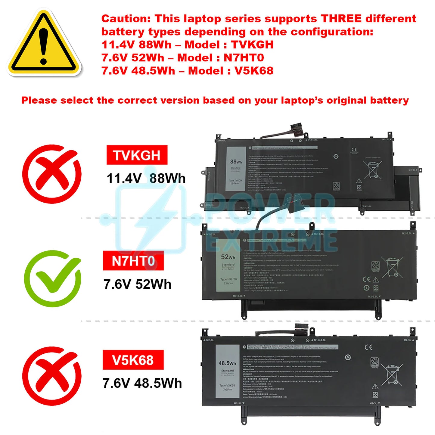 Replacement Laptop Battery for Dell Latitude 9510 52Wh 7.6V 089GNG 8NFC7 CN-0HYMNG N7HT0