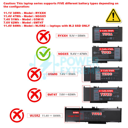 Replacement Laptop Battery for Dell Latitude E5270 47W 0W9FNJ 451-BBUJ 451-BBUK NCVW8 W9FNJ NGGX