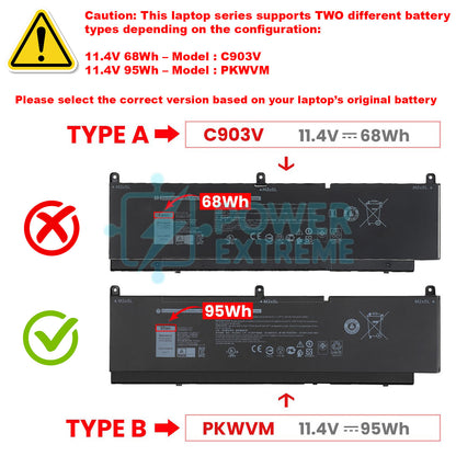 PKWVM Battery for Dell Precision 7550 7560 7750 7760 95Wh 447VR 453-BBCQ G826Y