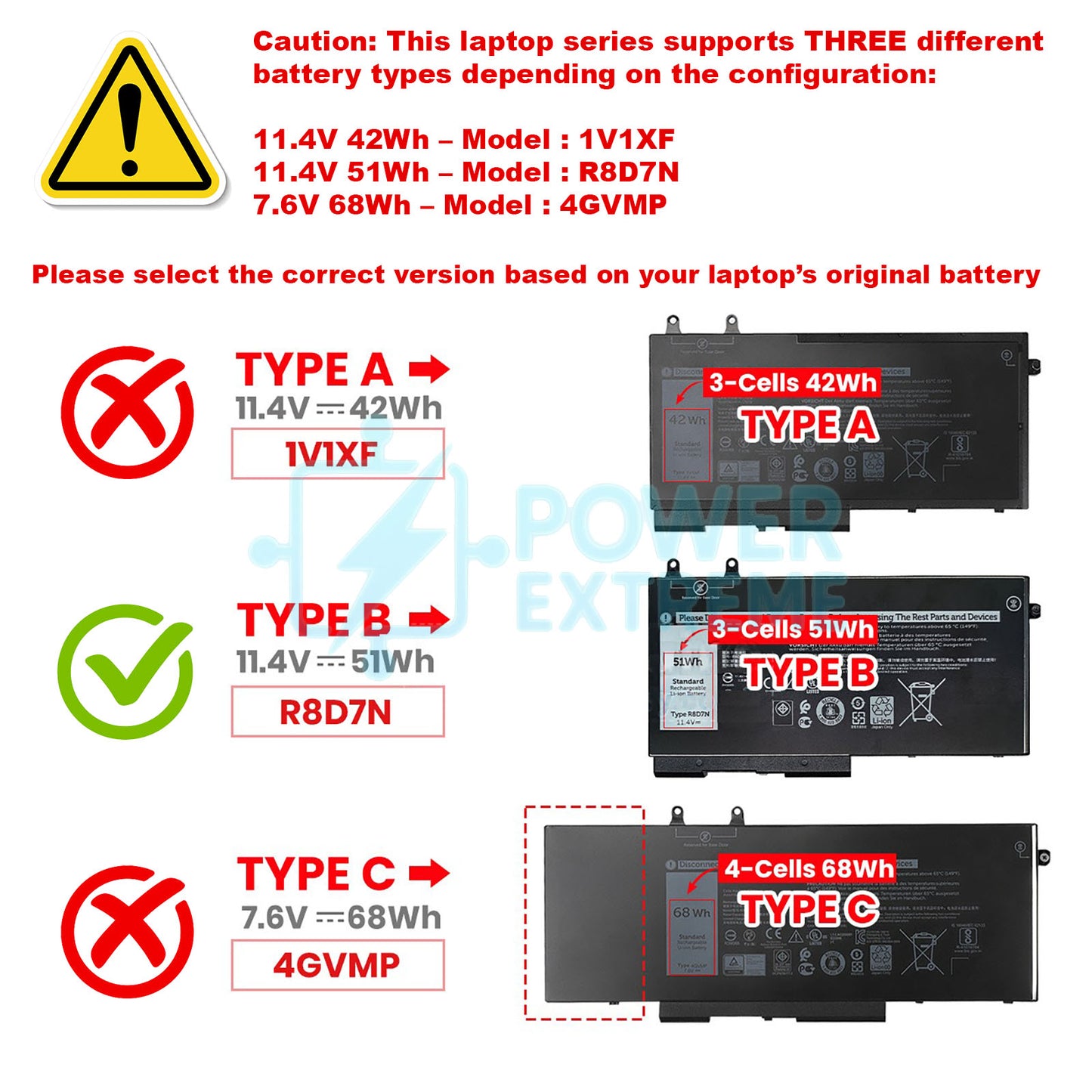 Replacement Laptop Battery for Dell Inspiron 7591 2-in-1 51W 11.4V 0R8D7N 451-BCIQ 49HG8 R8D7N