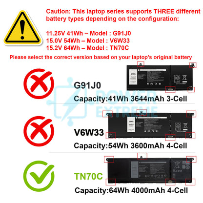 Replacement Laptop Battery for Dell Latitude 3320 3330 3420 3430 3445 3520 3530 61Wh TN70C