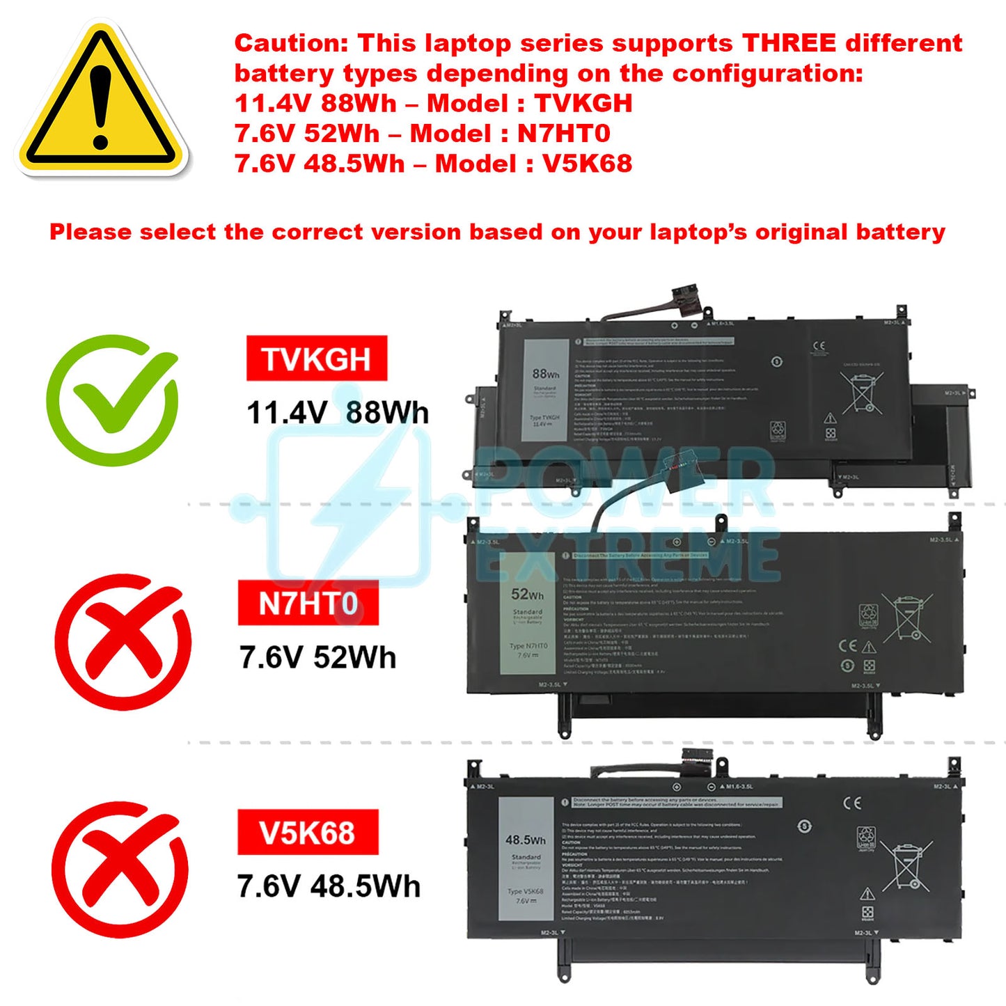 Replacement Laptop Battery for Dell Latitude 9510 9520 88Wh 11.4V N2NLL N7HTO V5K68 TVKGH