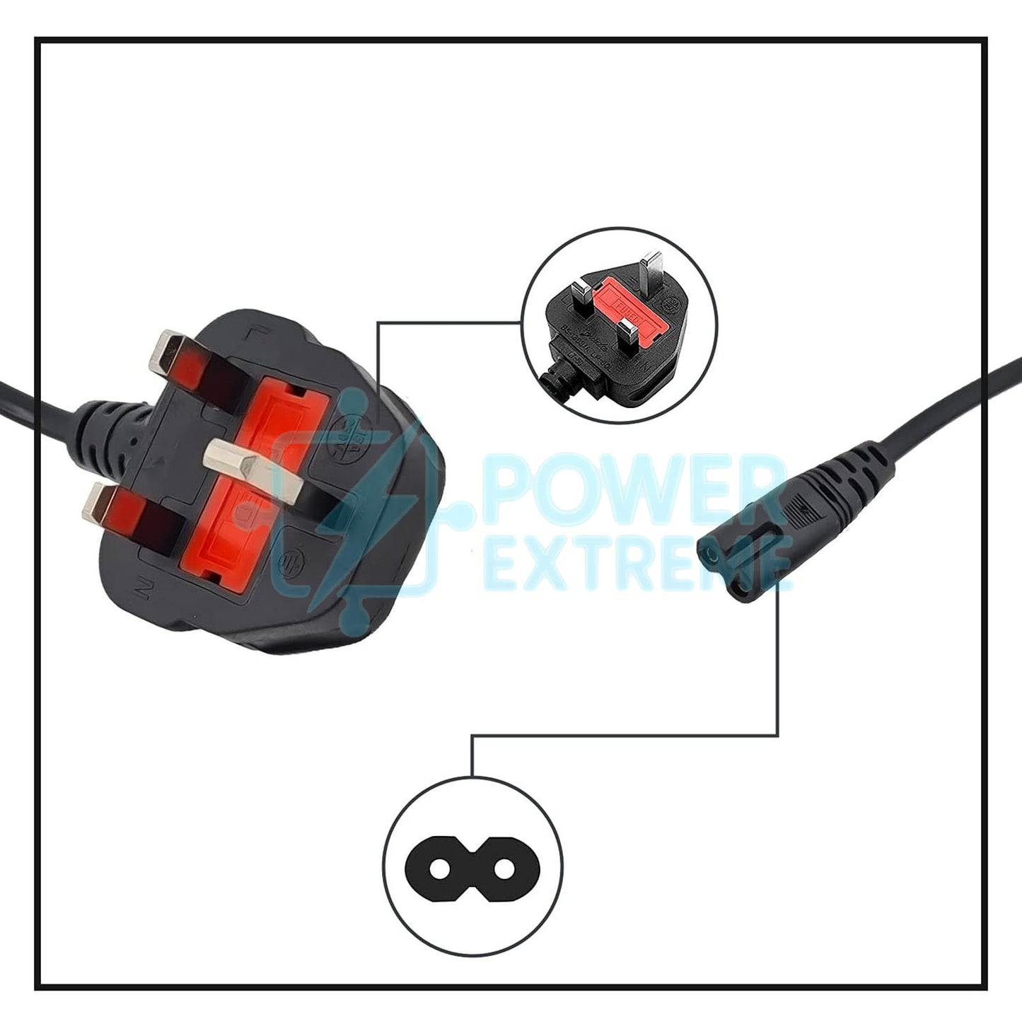 UK Laptop Power Cable 1.2M BS 1363 to C7 Figure 8 5A 250V 16AWG 1.0mm2 cord