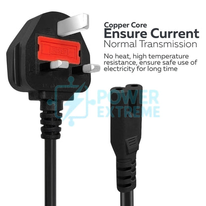UK Laptop Power Cable 1.2M BS 1363 to C7 Figure 8 5A 250V 16AWG 1.0mm2 cord