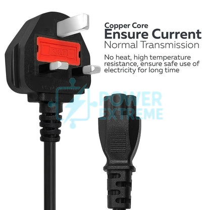 UK Laptop Power Cable 150cm BS 1363 to C5 Cloverleaf 13A 250V 16AWG 1.0mm2 cord