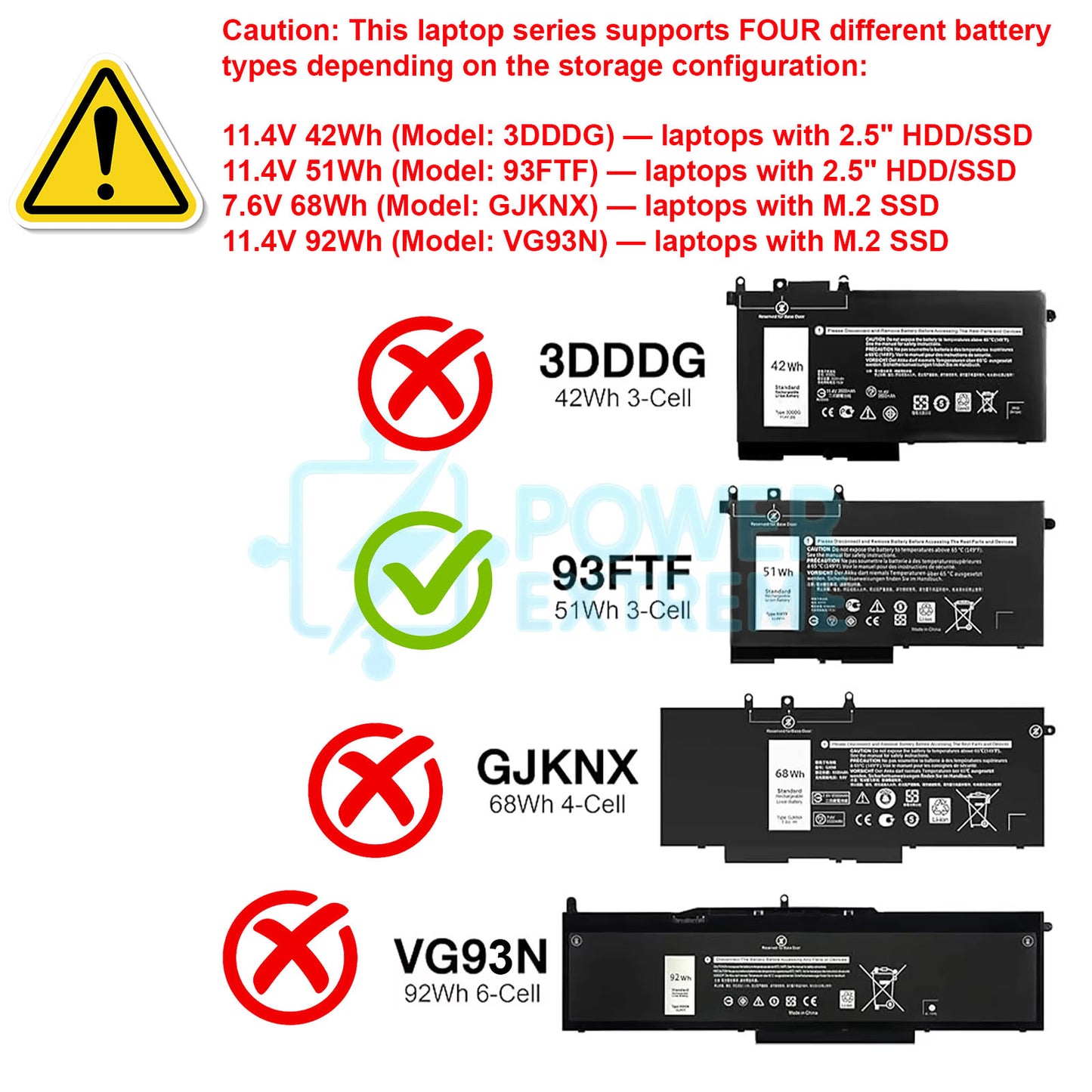 Replacement Laptop Battery for Dell Precision 3530 51Wh 083XPC 093FTF DJWGP 93FTF